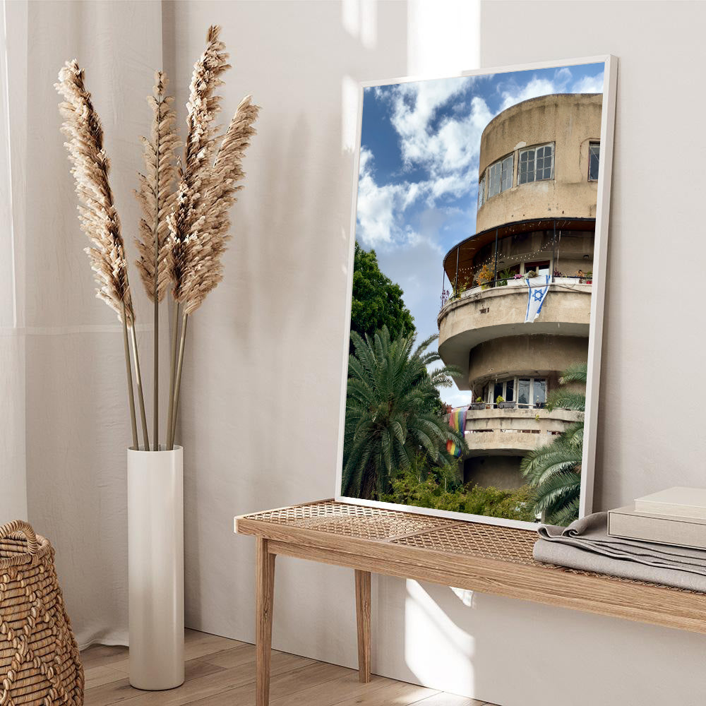 Bauhaus Building with a Flag — Tel Aviv Photo Print — Israel Wall Art