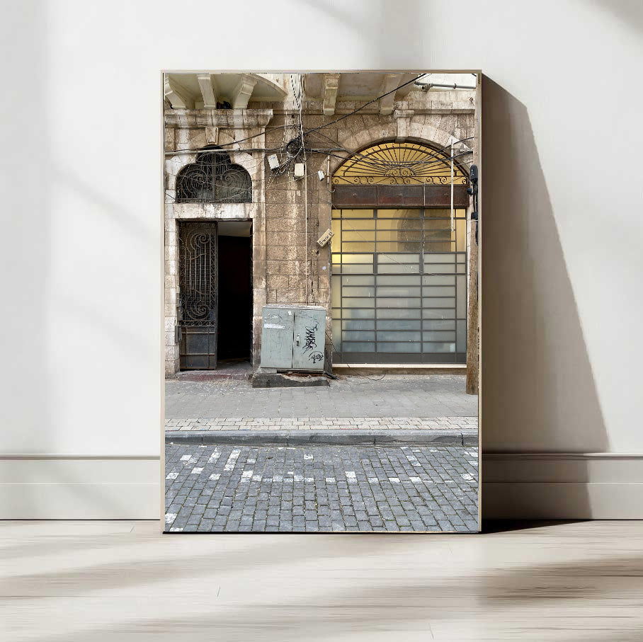 Jaffa Architecture — Tel Aviv photography print of a street view with vintage building facade and modern elements. Jaffa Architecture — Tel Aviv photography print of a street view with vintage building facade and modern elements.