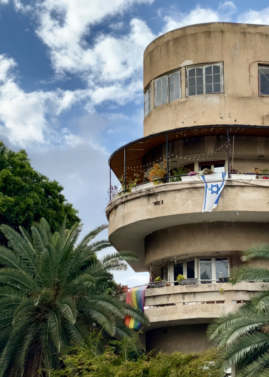 Bauhaus Building with a Flag — Tel Aviv Photo Print — Israel Wall Art