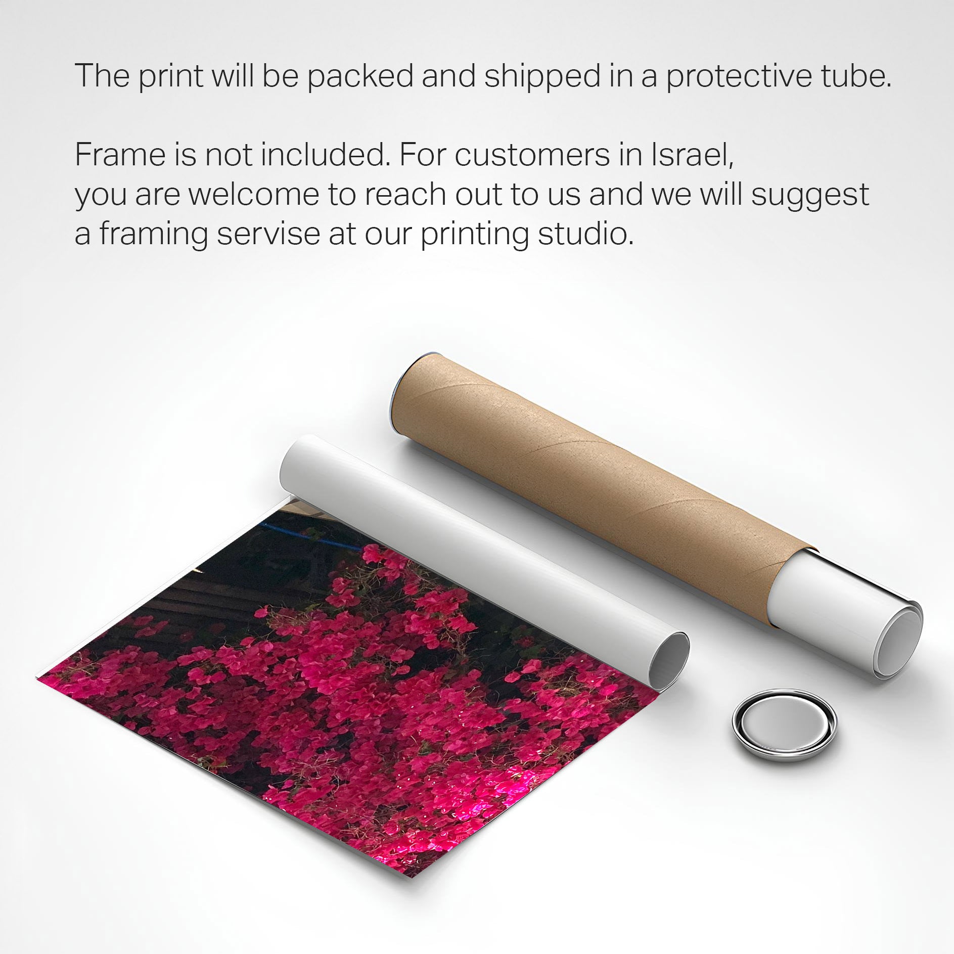 Cafe Levinski Tel Aviv photography print rolled in a protective tube, ready for shipping.