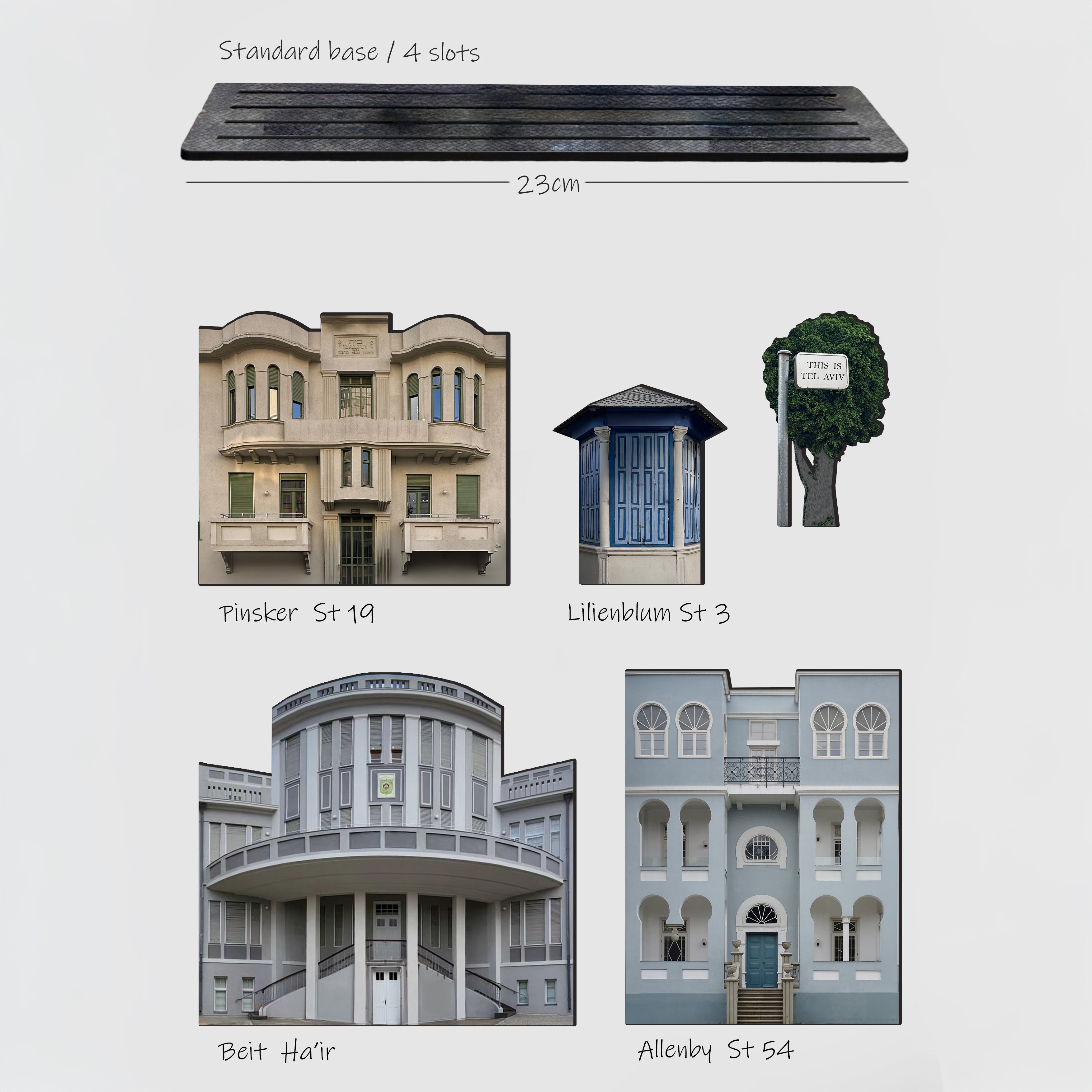 THIS IS TEL AVIV Israel Souvenir — Architecture Miniature showcasing iconic buildings like Pinsker St 19 and Beit Ha'ir.