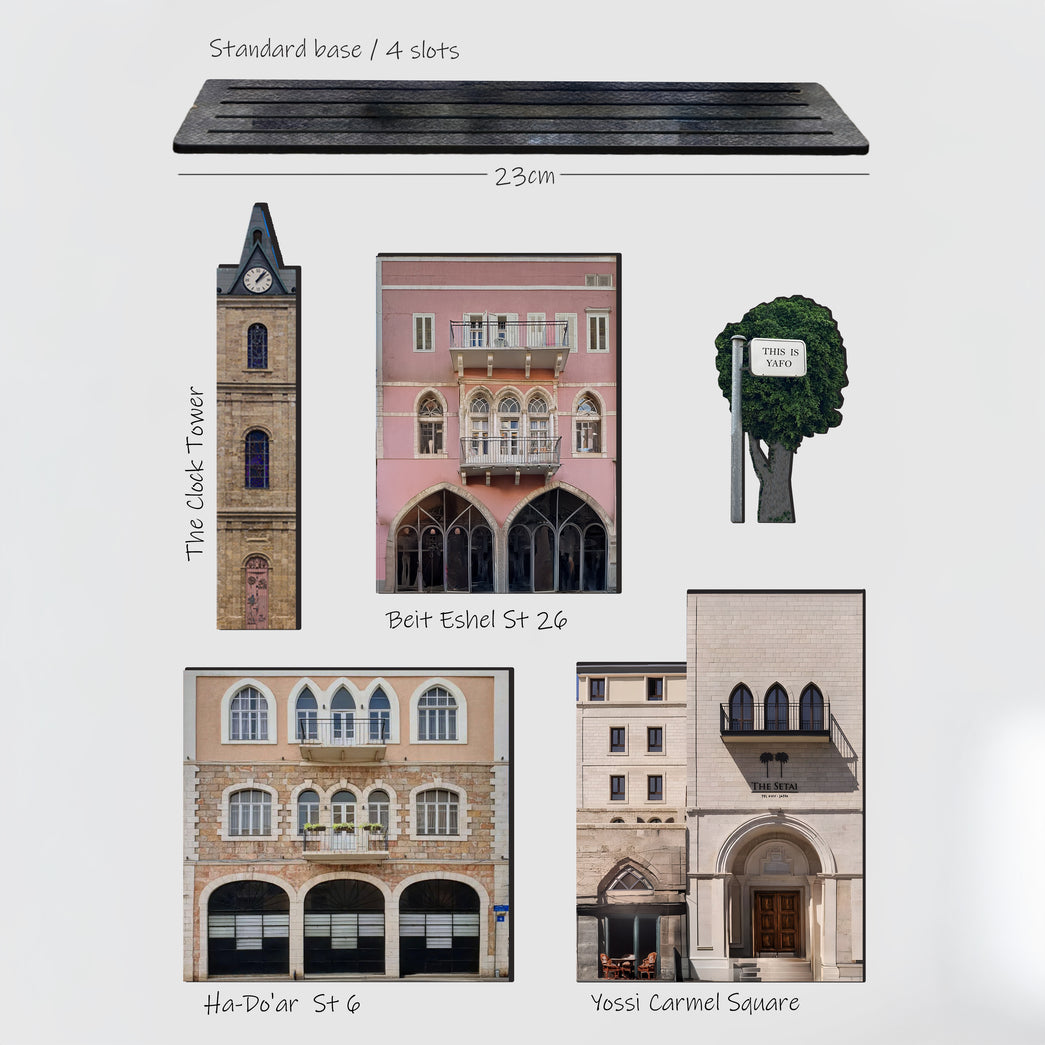 THIS IS TEL AVIV Israel Souvenir — City Miniature set featuring Clock Tower and Beit Eshel Street in Jaffa.