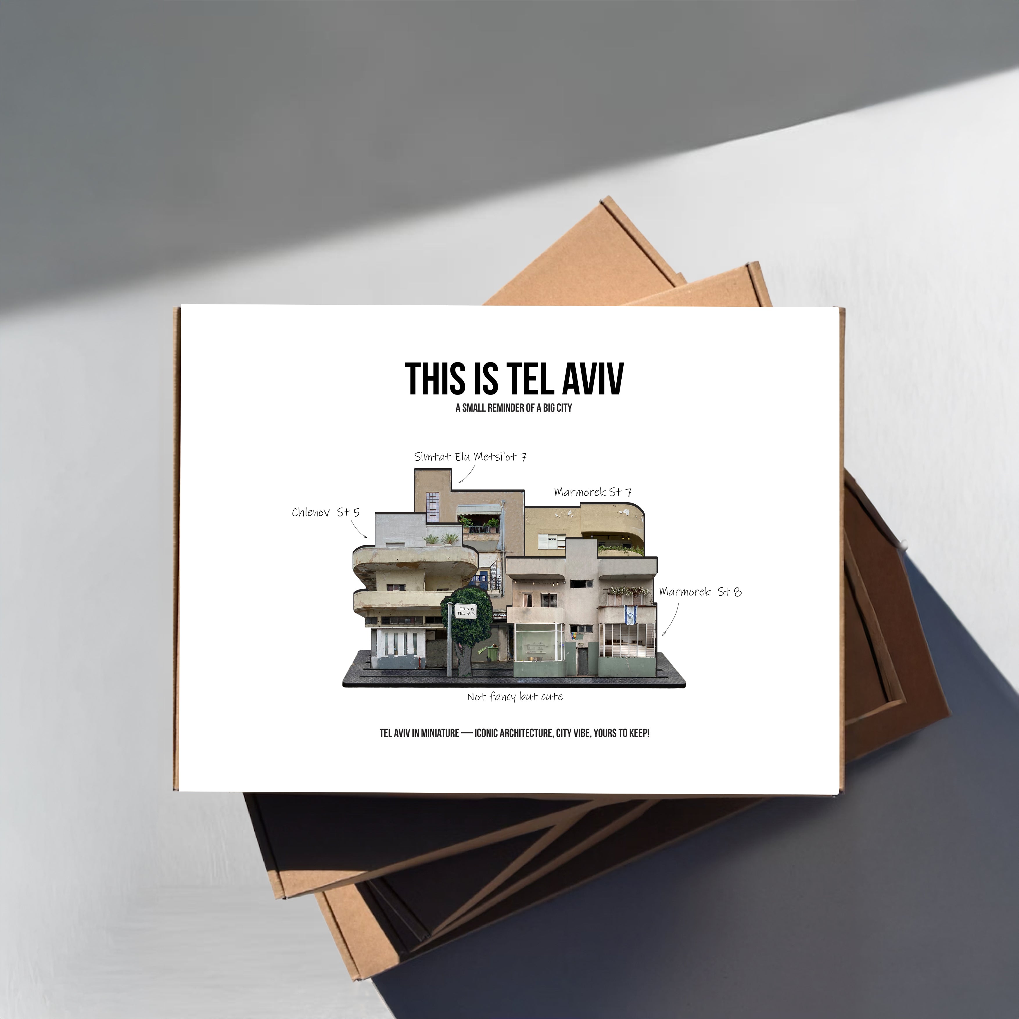 THIS IS TEL AVIV — Wooden Miniature showcasing charming architectural details of Tel Aviv buildings.