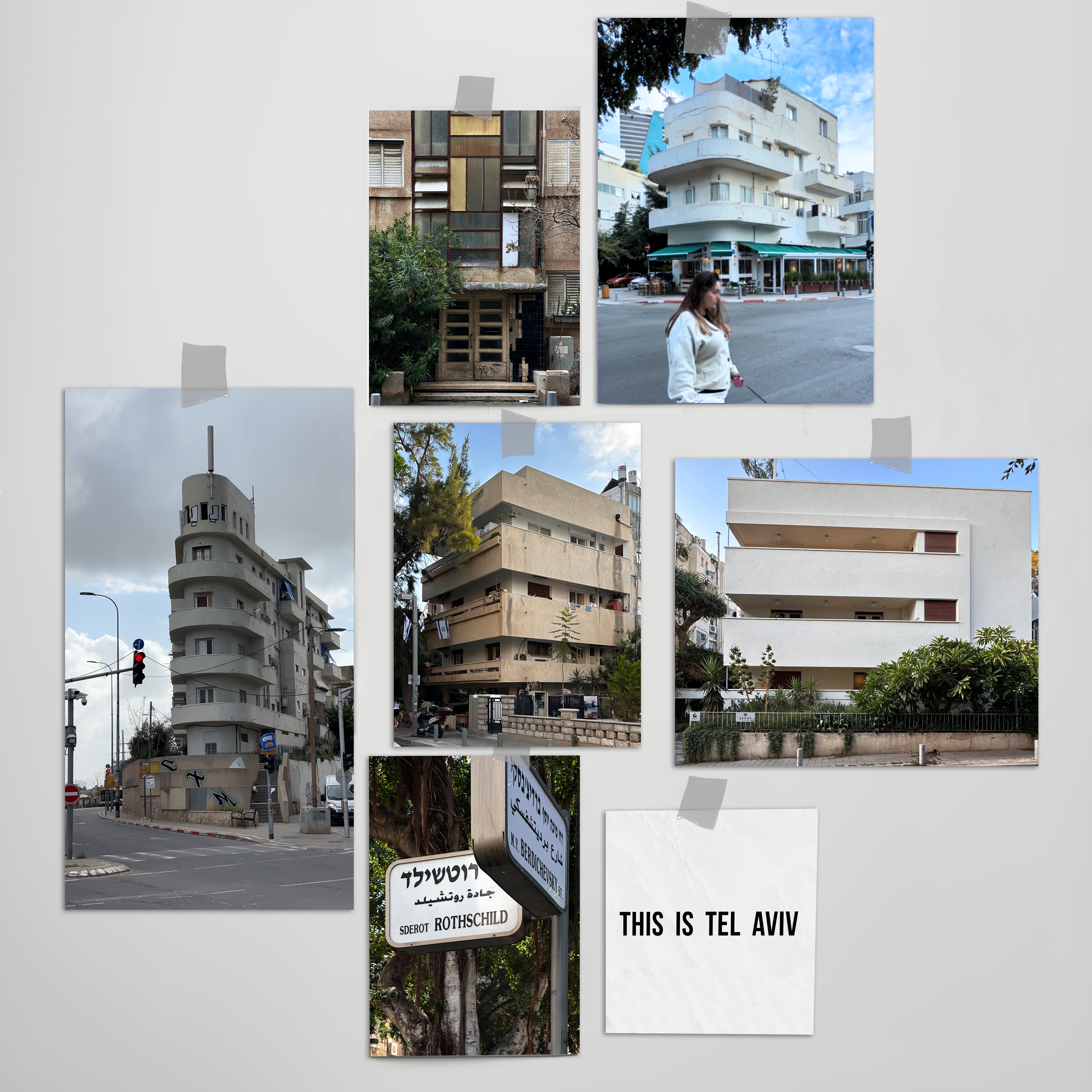Image collage of Tel Aviv architecture showcasing Bauhaus style for THIS IS TEL AVIV Israel Souvenir — Bauhaus Miniature.