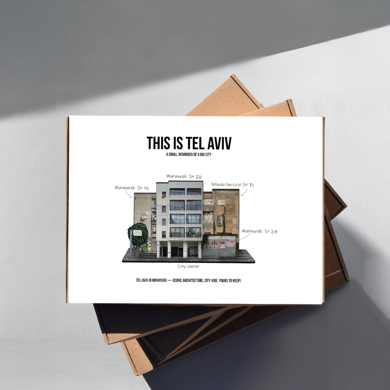 THIS IS TEL AVIV — Wooden Miniature — City Center design showcasing central Tel Aviv landmarks and architectural charm.