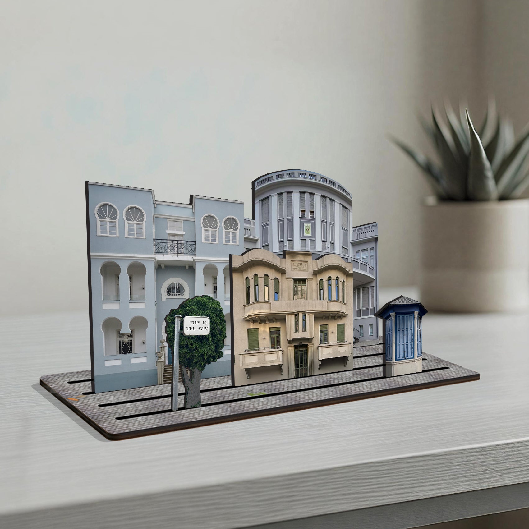 THIS IS TEL AVIV — Wooden Miniature showcasing iconic architecture and detailed designs reflecting Tel Aviv's unique character.