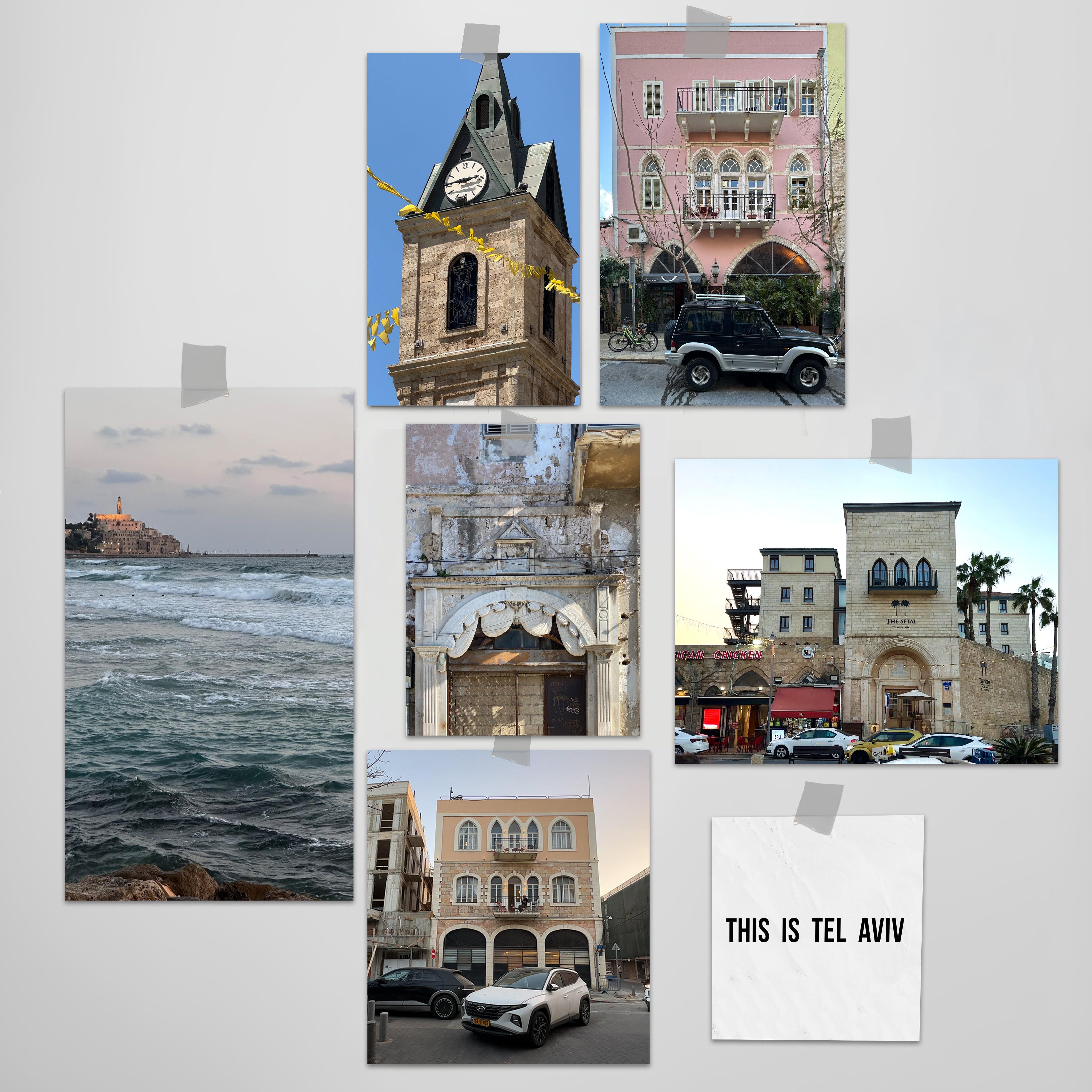 THIS IS TEL AVIV Israel Souvenir — City Miniature showcasing Jaffa's charm and iconic landmarks in a collage.