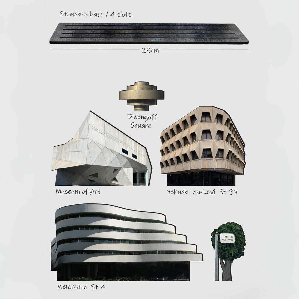THIS IS TEL AVIV Israel Souvenir — Architecture Miniature showcasing key landmarks: Museum of Art, Diezengoff Square, and more.